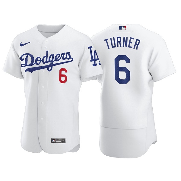 Men's Los Angeles Dodgers #6 Trea Turner White Flex Base Stitched Jersey